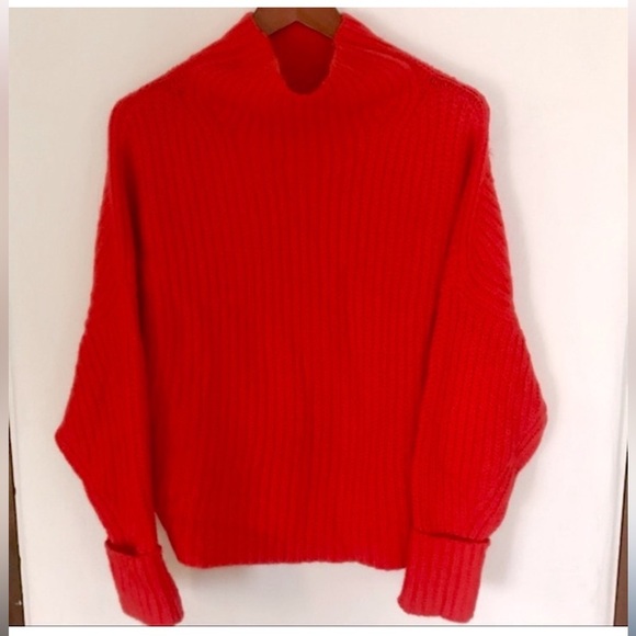 MAEVE LONG SLEEVE MOCK NECK PULLOVER SWEATER RED - S (USED ORANGE FOR MODEL) - Picture 4 of 8
